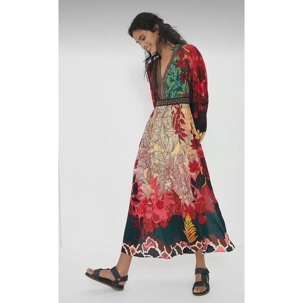 New Anthropologie We Select Dresses Bhanuni by Jyoti Patterned Maxi Dress Size 0 - Picture 1 of 9